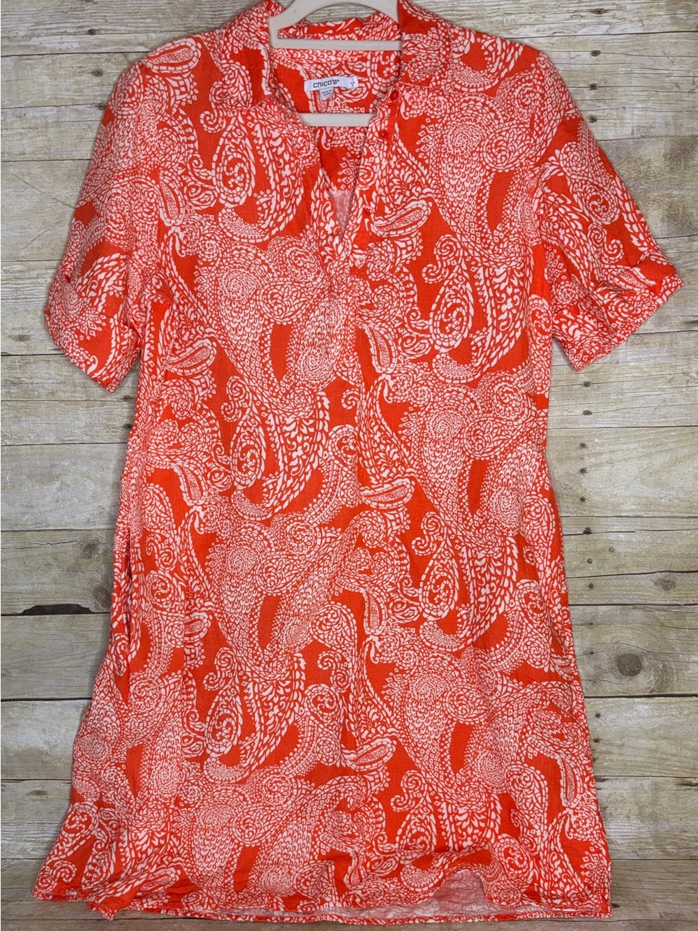 Chico's size 1 Coral and White Paisley Tunic